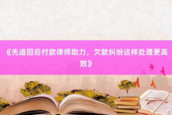《先追回后付款律师助力，欠款纠纷这样处理更高效》